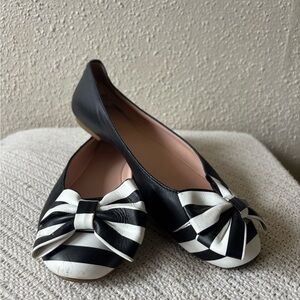 Kate Spade Black and White Striped Bow Flats